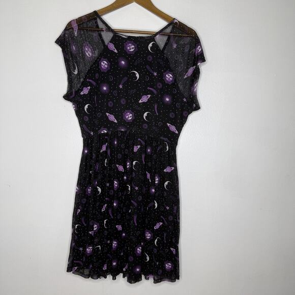 Hot Topic Dress Goth Medium Black Purple Mesh Celestial Space Sun Moon Stars - Picture 5 of 7